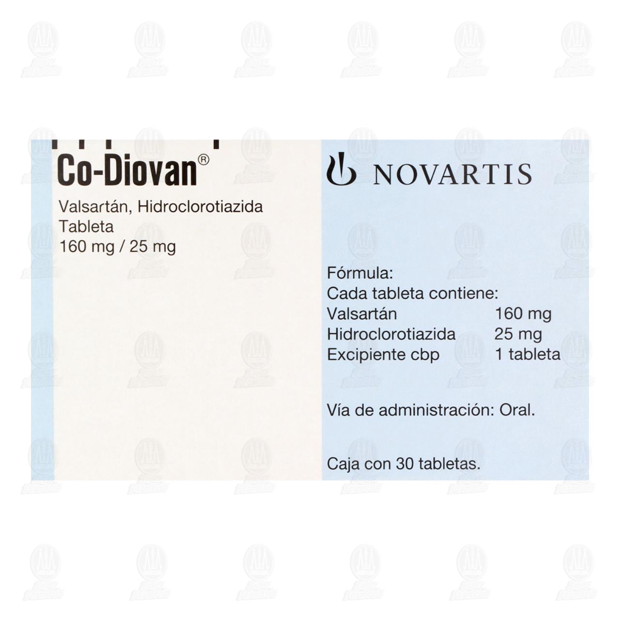 Co-Diovan 160mg/25mg, 30 Tabletas. image number 1
