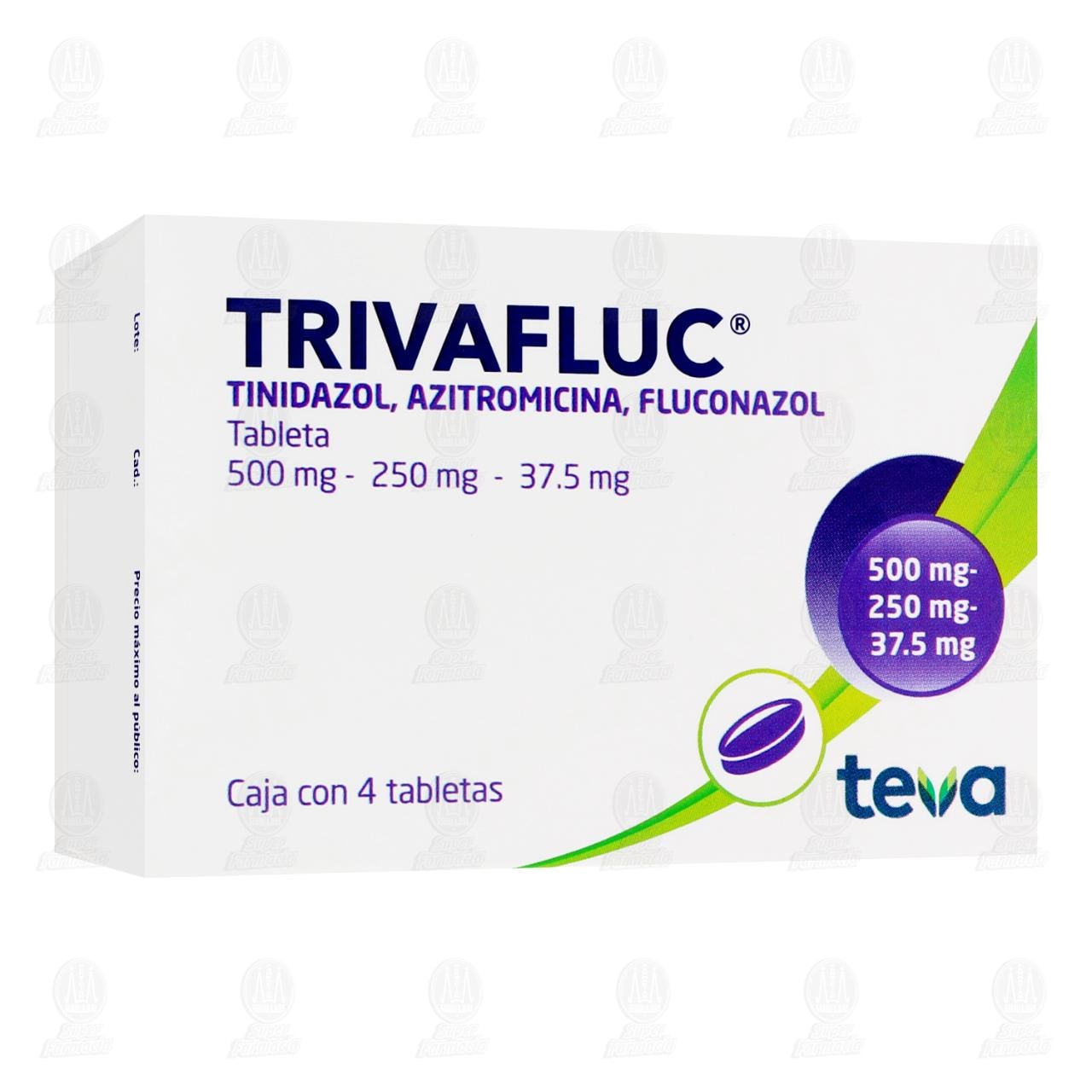 Trivafluc 500mg/250mg/37.5mg, 4 Tabletas.