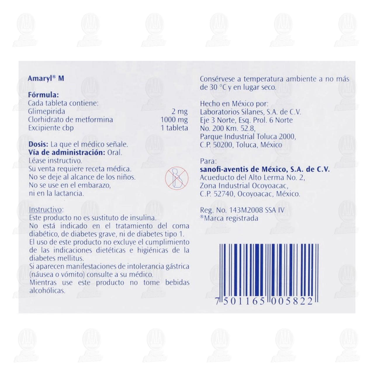 Amaryl M 2mg/1000mg, 16 Tabletas. image number 2