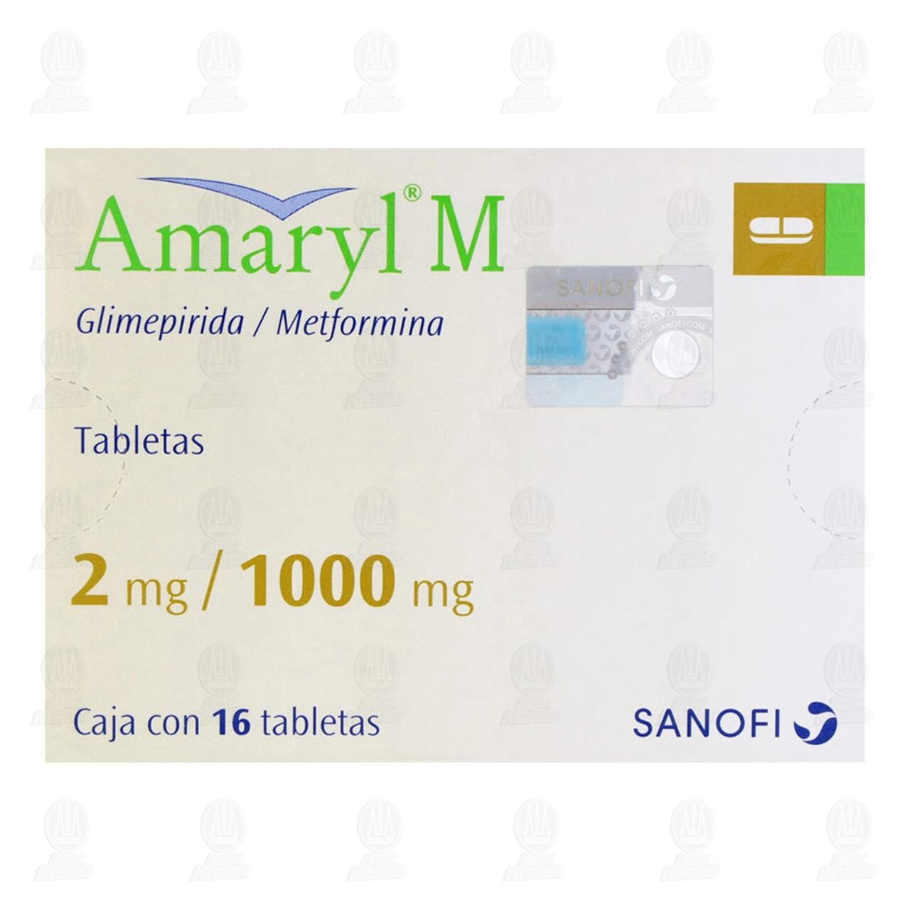 Amaryl M 2mg/1000mg, 16 Tabletas. image number 1