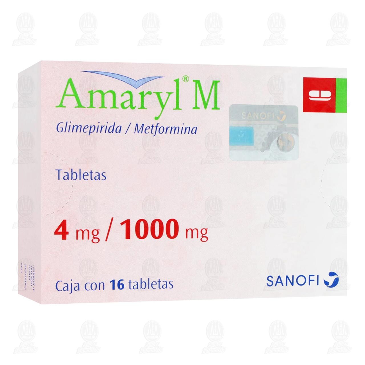 Amaryl M 4mg/1000mg, 16 Tabletas. image number 0