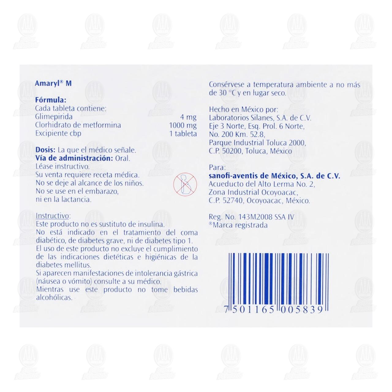 Amaryl M 4mg/1000mg, 16 Tabletas. image number 2