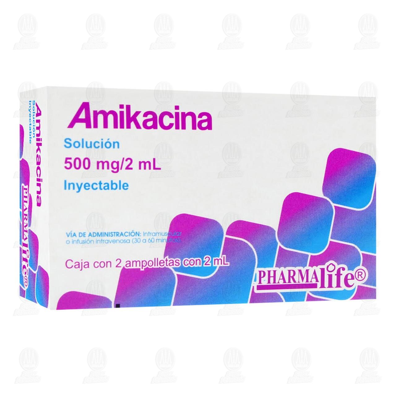Amikacina 500mg/2ml, Soluci&oacute;n Inyectable 2 Ampolletas Pharmalife.