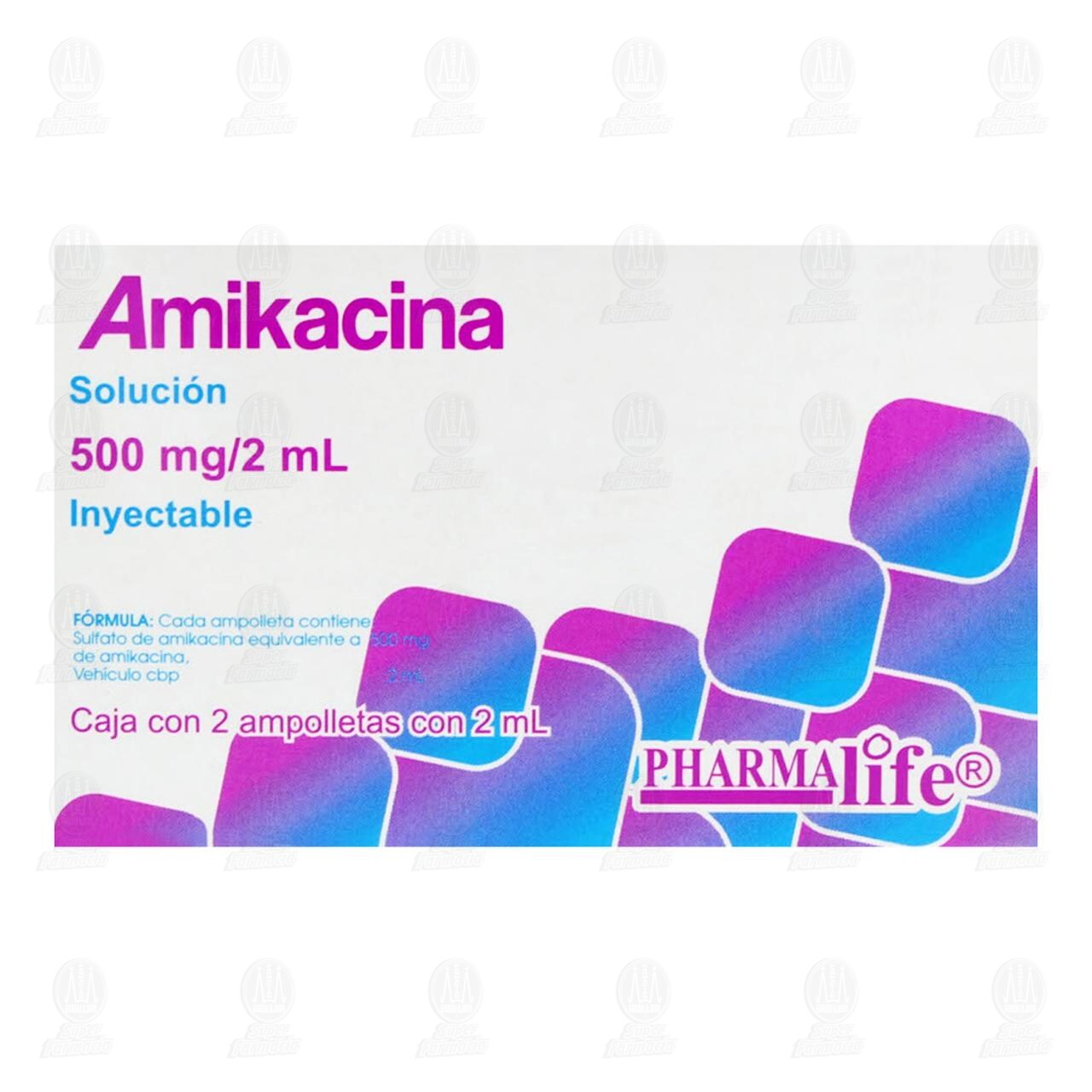 Amikacina 500mg/2ml, Soluci&oacute;n Inyectable 2 Ampolletas Pharmalife. image number 2