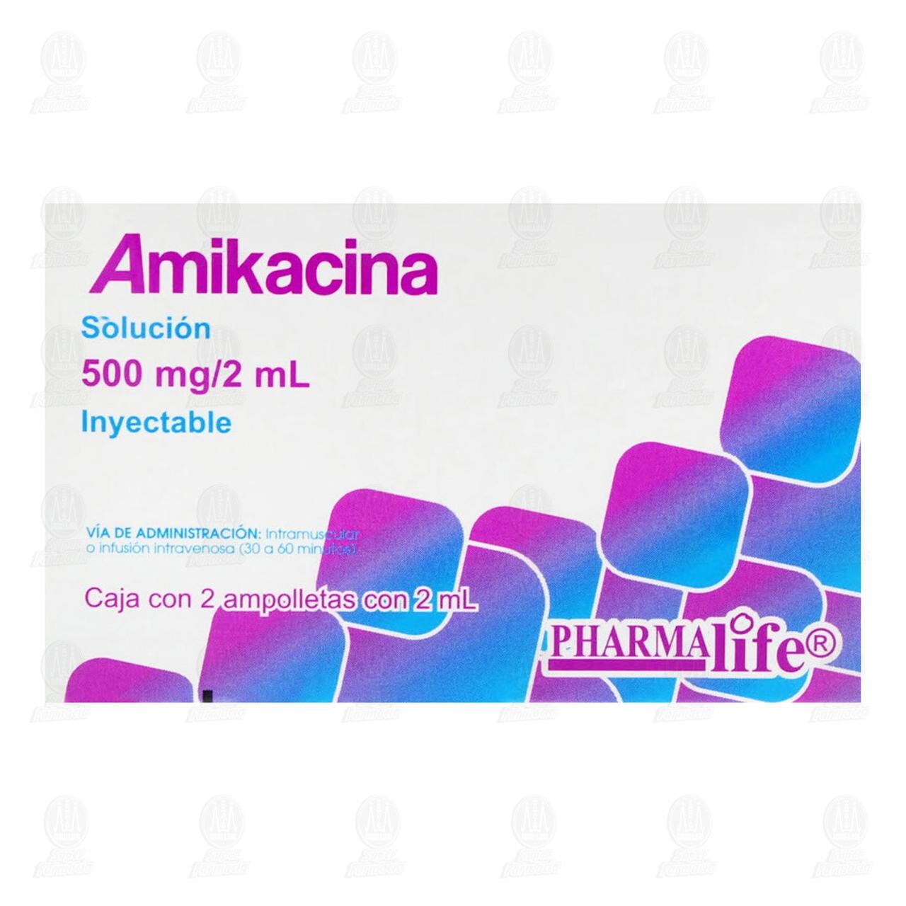 Amikacina 500mg/2ml, Soluci&oacute;n Inyectable 2 Ampolletas Pharmalife. image number 1