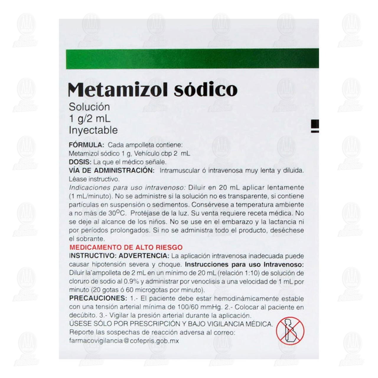 Metamizol Sódico 1gr/2ml Solución Inyectable, 3 Ampolletas con 2 ml c/u Pharmalife. image number 2
