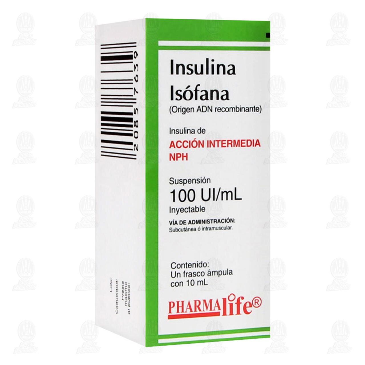 Insulina Isófana NPH 100UI/ml Suspensión Inyectable Ámpula, 10 ml Pharmalife. image number 0