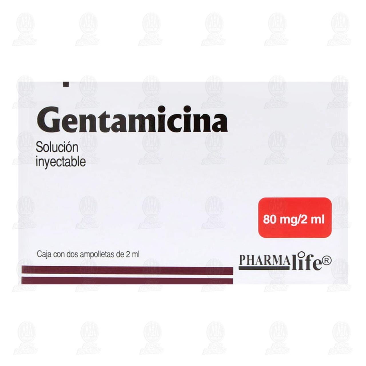 Gentamicina 80 mg, 2ml 2 Ampolletas Pharmalife. image number 1