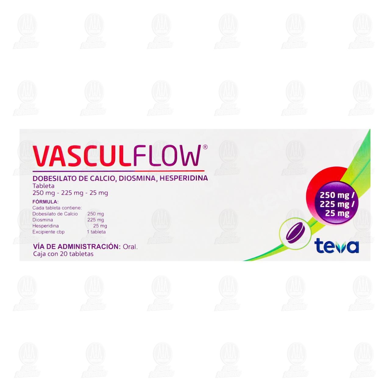Vasculflow 250mg/225mg/25mg, 20 Tabletas. image number 2
