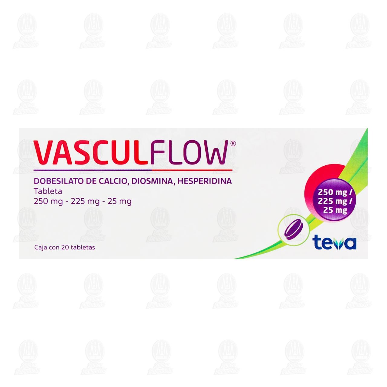 Vasculflow 250mg/225mg/25mg, 20 Tabletas. image number 1
