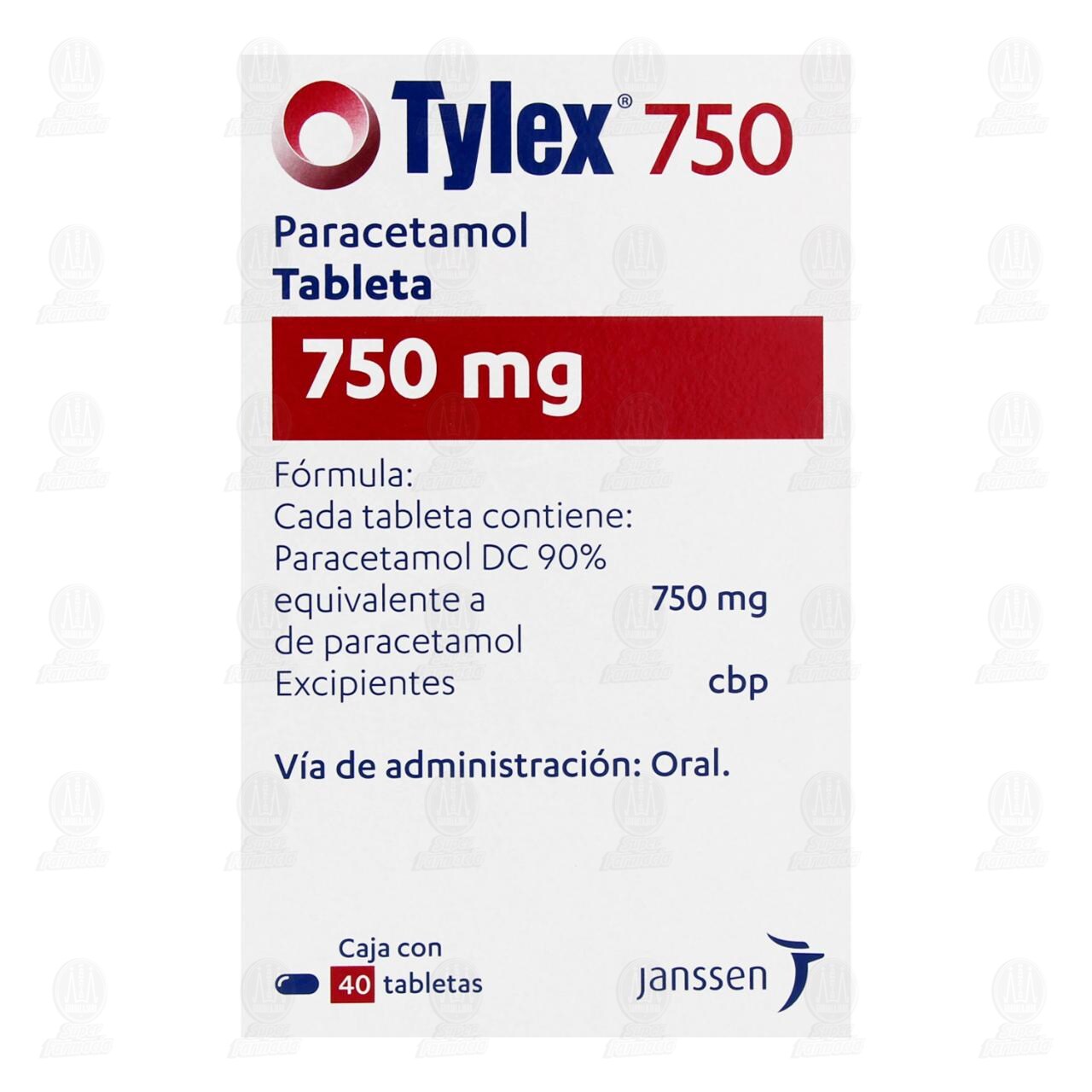 Tylex 750 mg, 40 Tabletas. image number 1