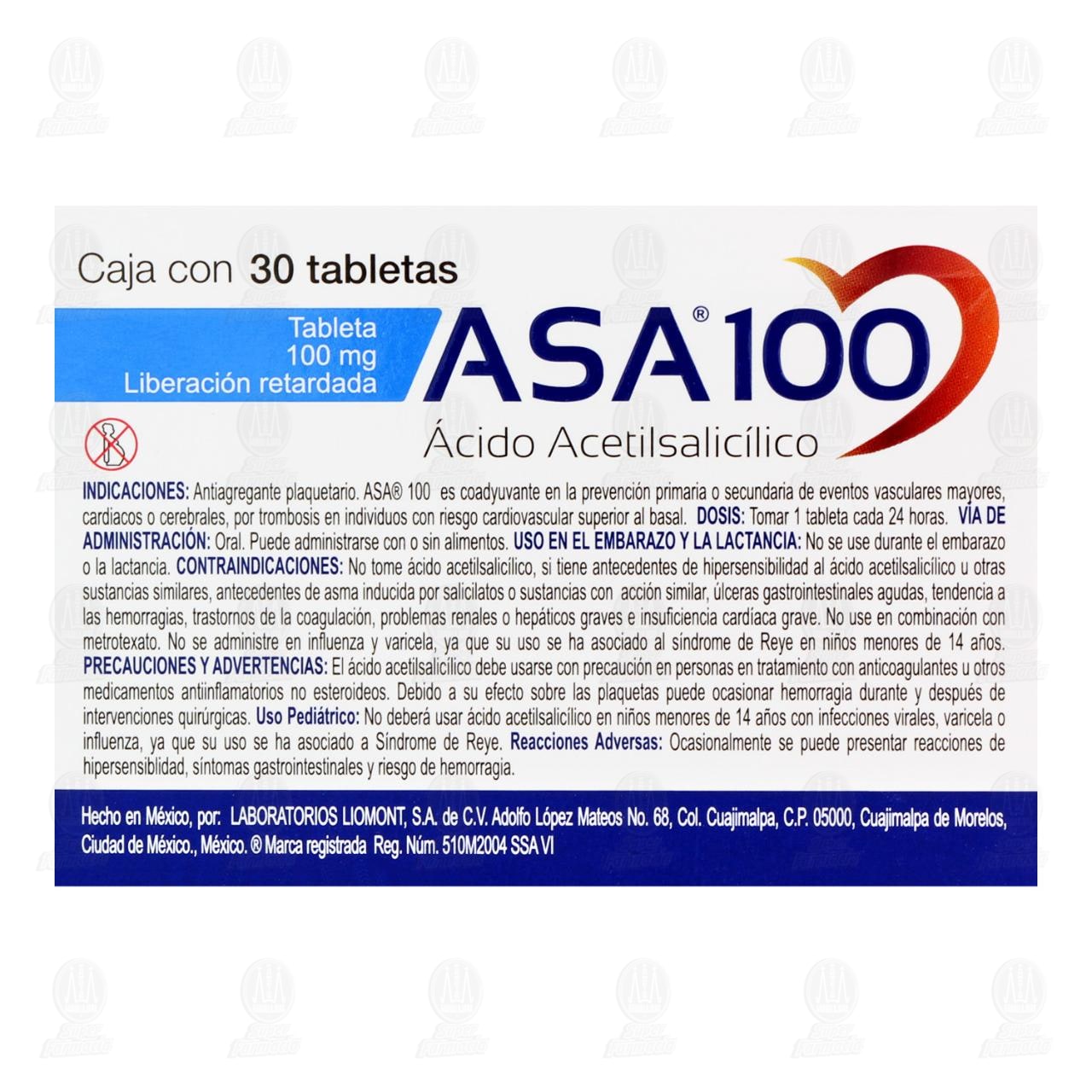 Asa 100 mg, 30 Tabletas. image number 2