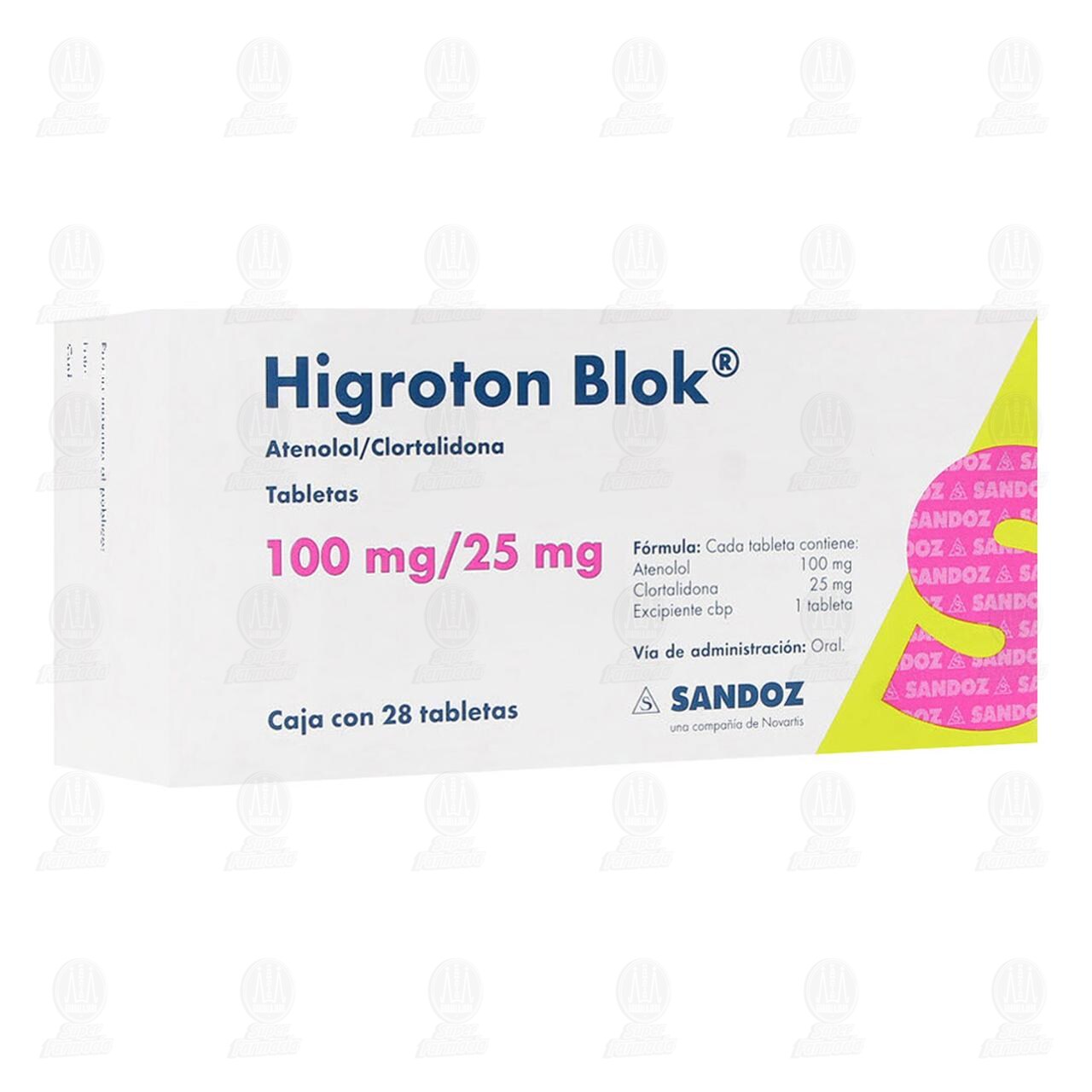 Higroton Blok 100mg/25mg, 28 Tabletas. image number 0
