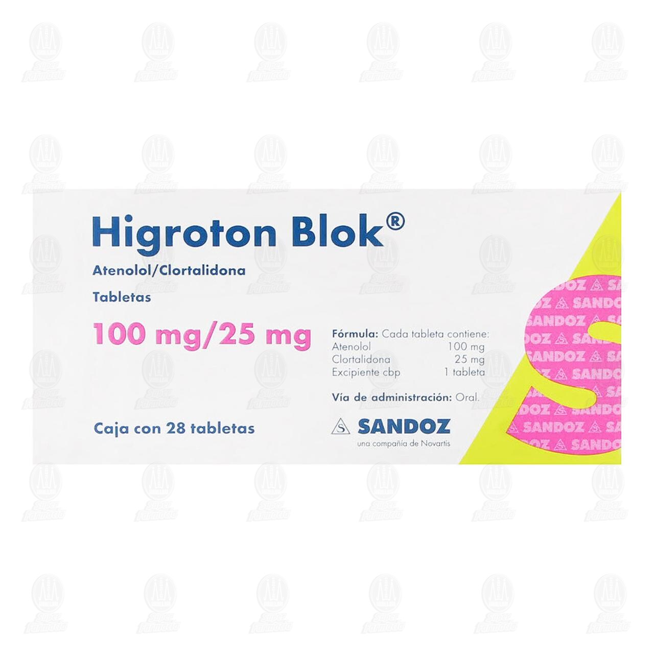 Higroton Blok 100mg/25mg, 28 Tabletas. image number 1