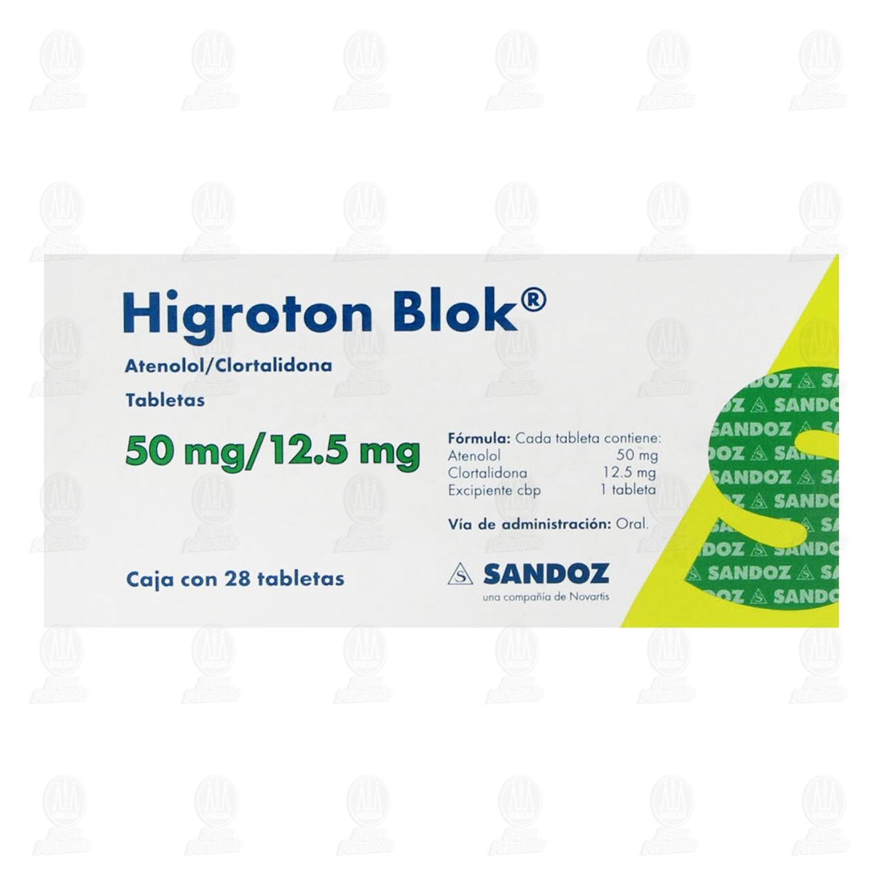 Higroton Blok 50mg/12.5mg, 28 Tabletas. image number 1