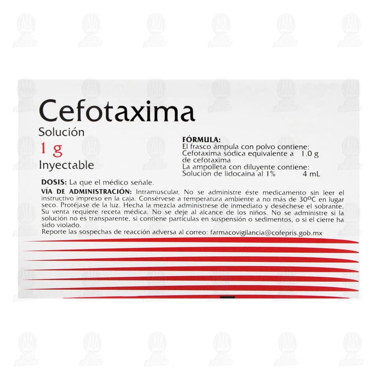 Cefotaxima 1 gr, 4 ml &Aacute;mpula con Polvo y Ampolleta Pharmalife. image number 2