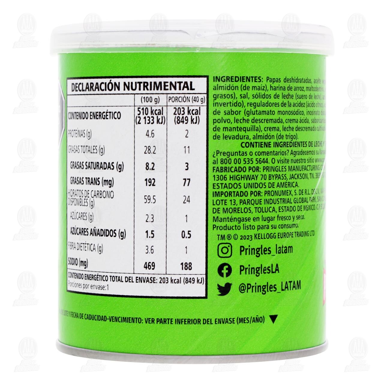 Papas Pringles Sabor a Crema y Cebolla, 40 gr. image number 2