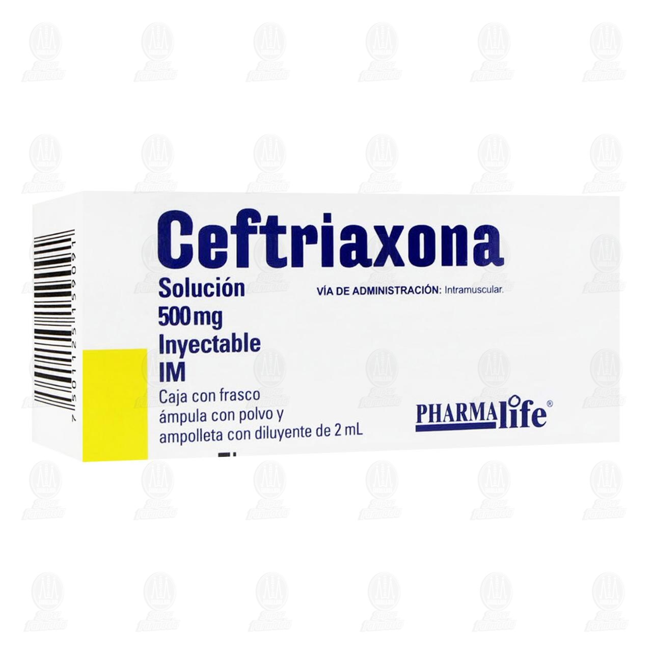 Ceftriaxona Intramuscular 500 mg, 2 ml Ampolletas Pharmalife. image number 0