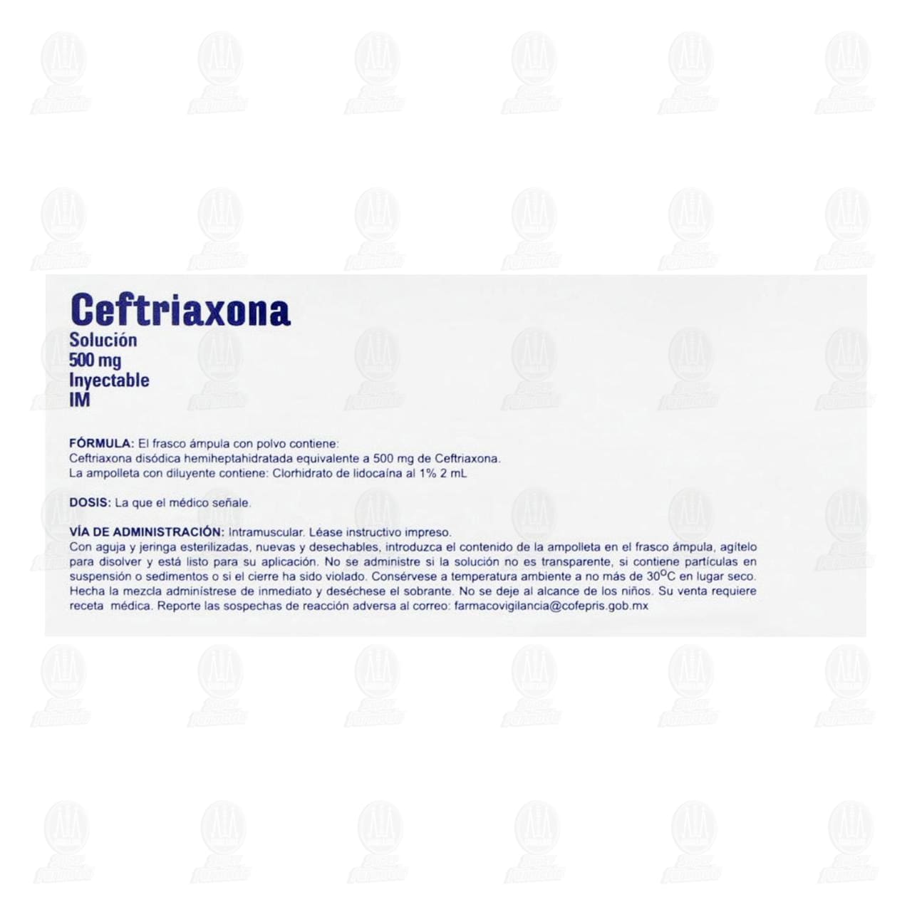 Ceftriaxona Intramuscular 500 mg, 2 ml Ampolletas Pharmalife. image number 2
