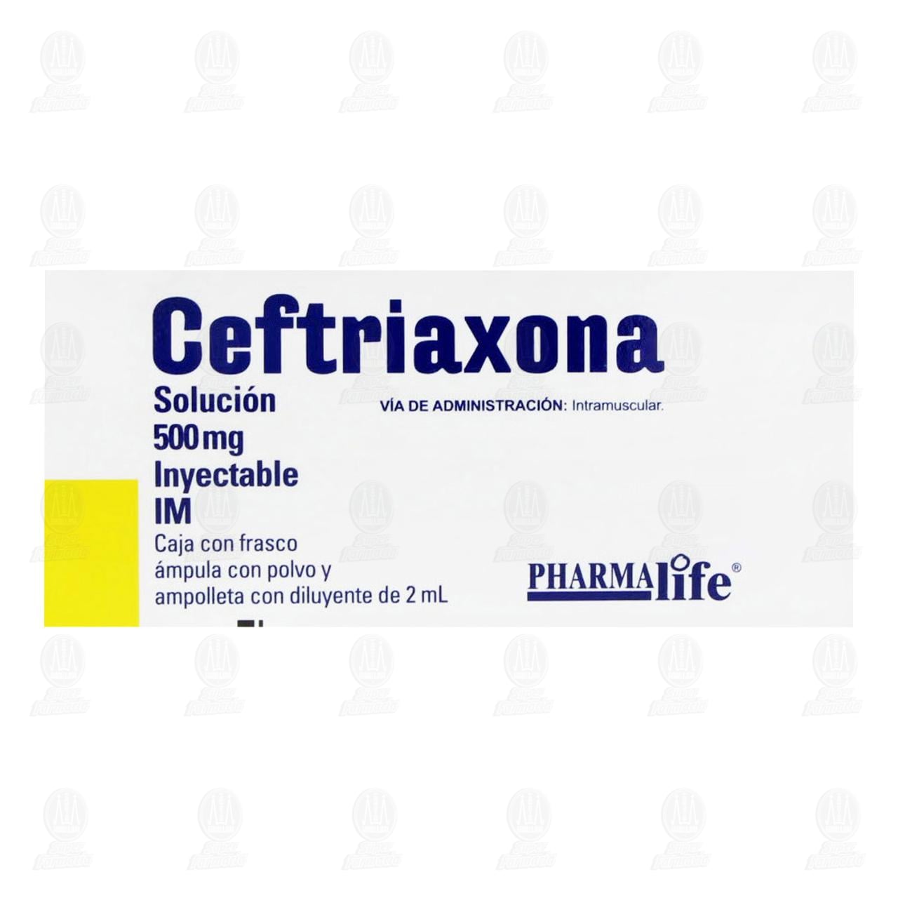 Ceftriaxona Intramuscular 500 mg, 2 ml Ampolletas Pharmalife. image number 1