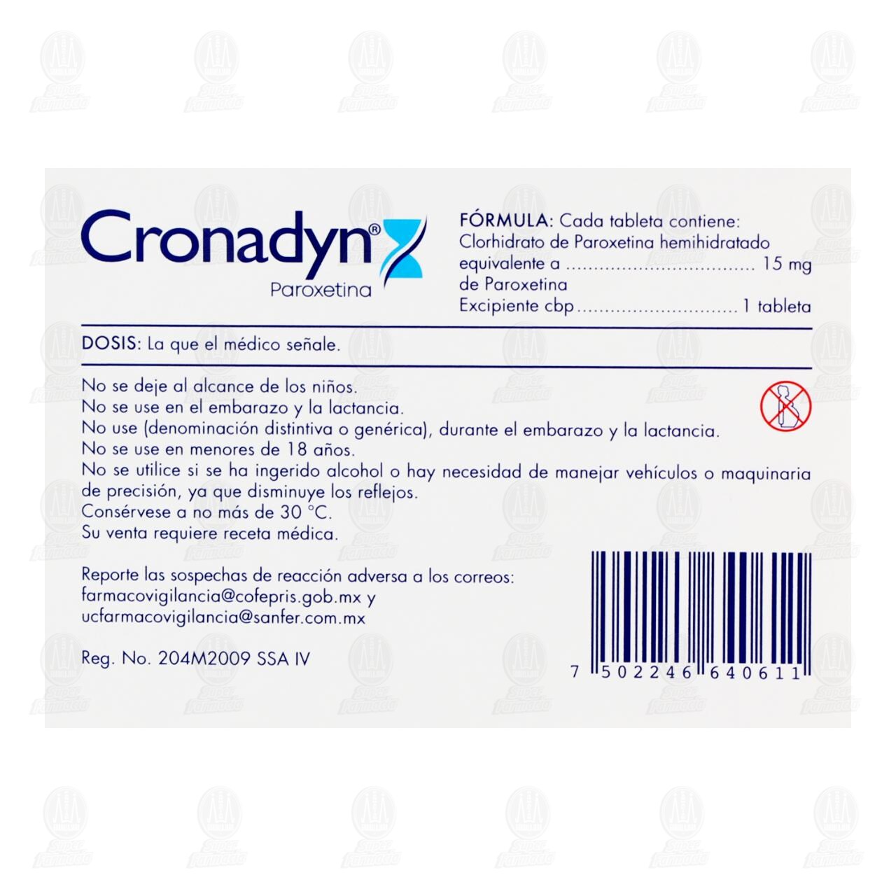 Cronadyn 15 mg, 14 Tabletas. image number 2