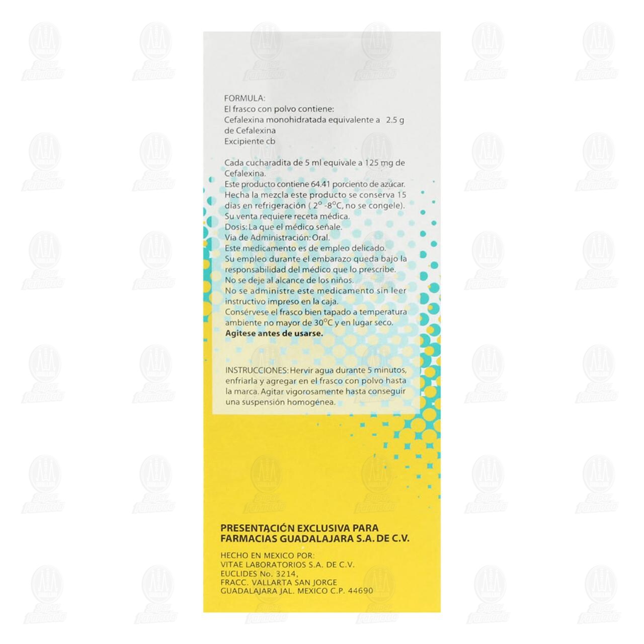 Cefalexina 125mg/5ml Suspensi&oacute;n, 100 ml Pharmalife. image number 3