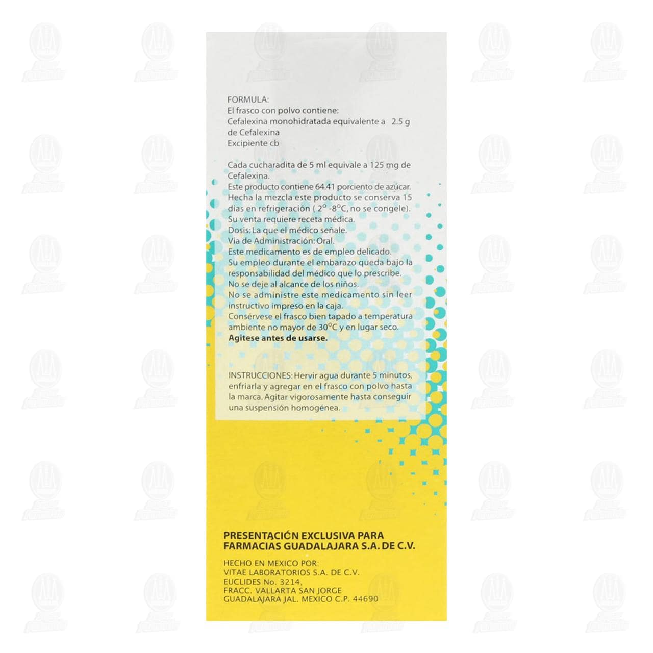 Cefalexina 125mg/5ml Suspensi&oacute;n, 100 ml Pharmalife. image number 3