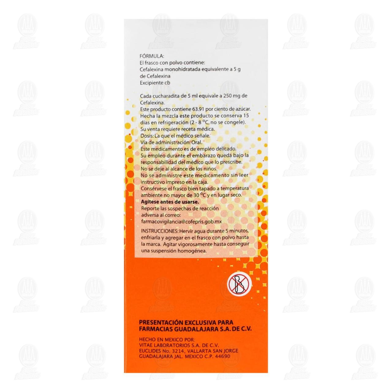 Cefalexina 250mg/5ml Suspensi&oacute;n, 100 ml Pharmalife. image number 3