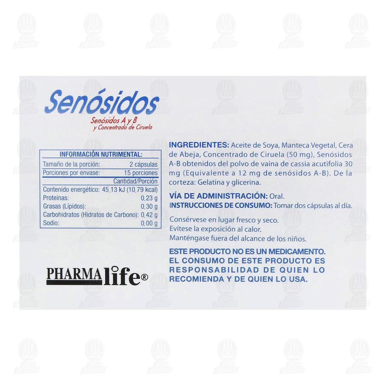 Sen&oacute;sidos A y B 0.45 gr, 30 C&aacute;psulas Pharmalife. image number 2