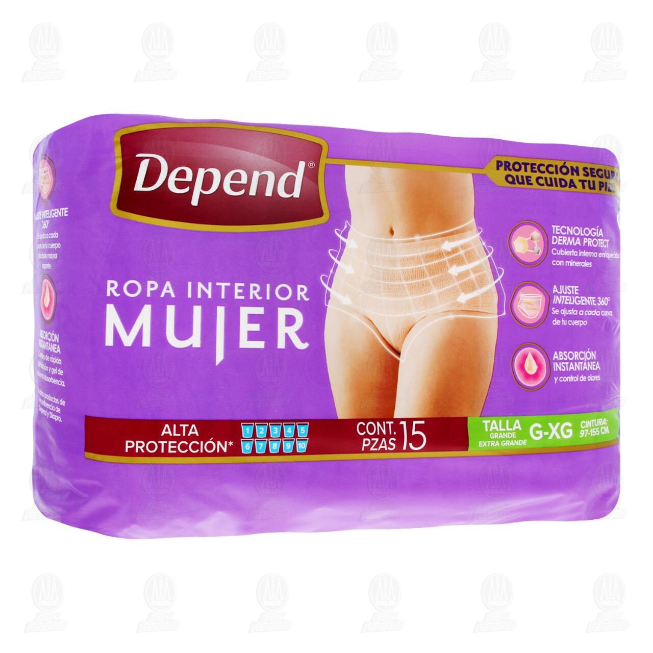 Ropa Interior Depend Mujer Talla G-XG, 15 pzas. image number 0