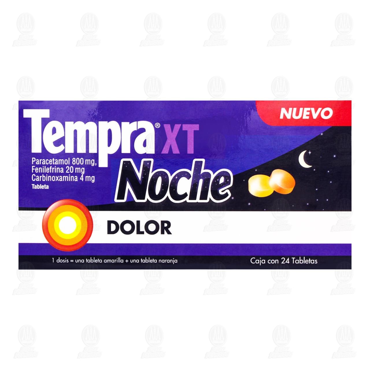 Tempra XT Noche 800mg/20mg/4 mg, 24 Tabletas. image number 1