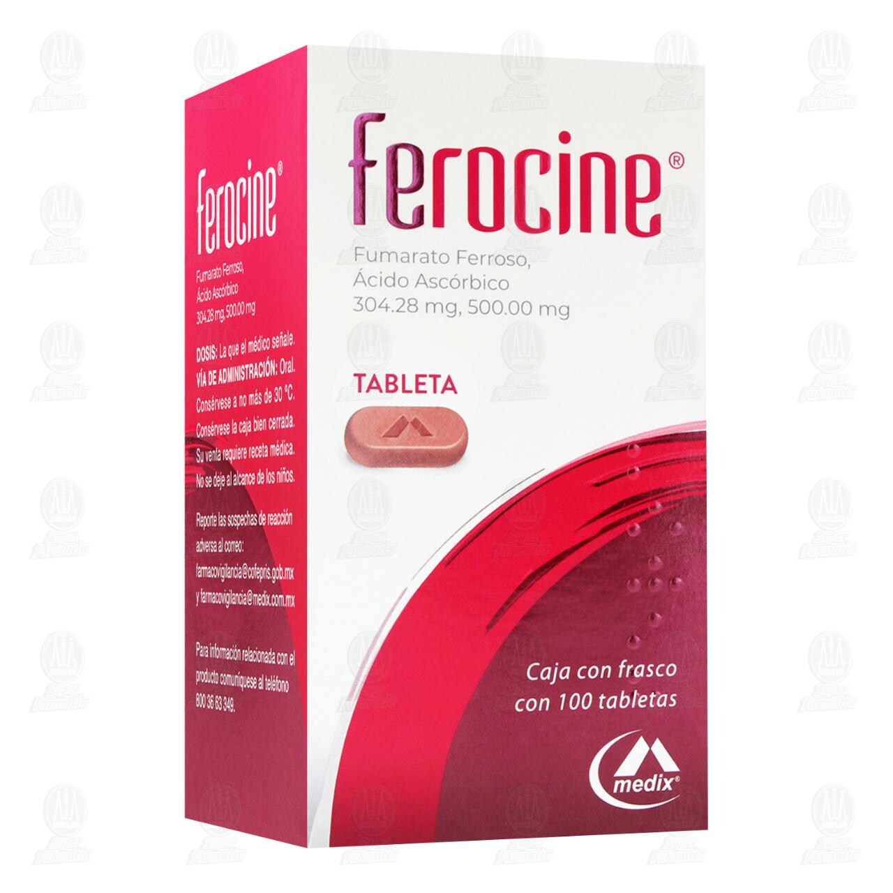 Ferocine 304.28mg/500.00mg, 100 Tabletas. image number 0