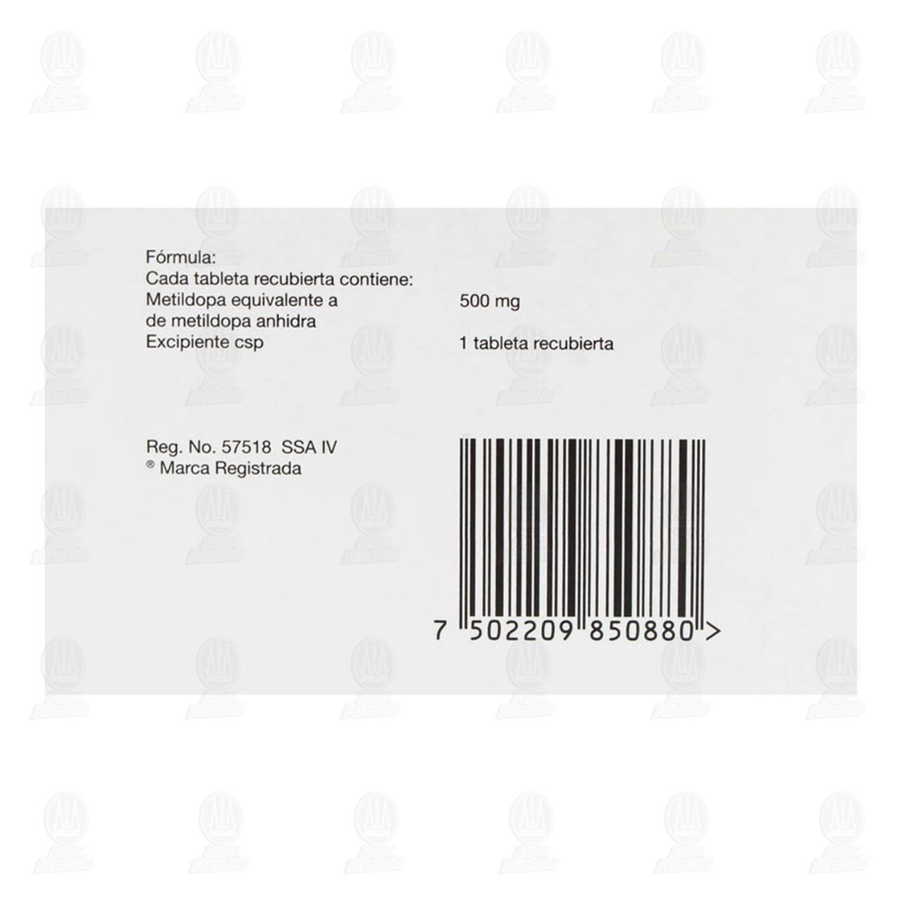 Aldomet 500 mg, 30 Tabletas. image number 2