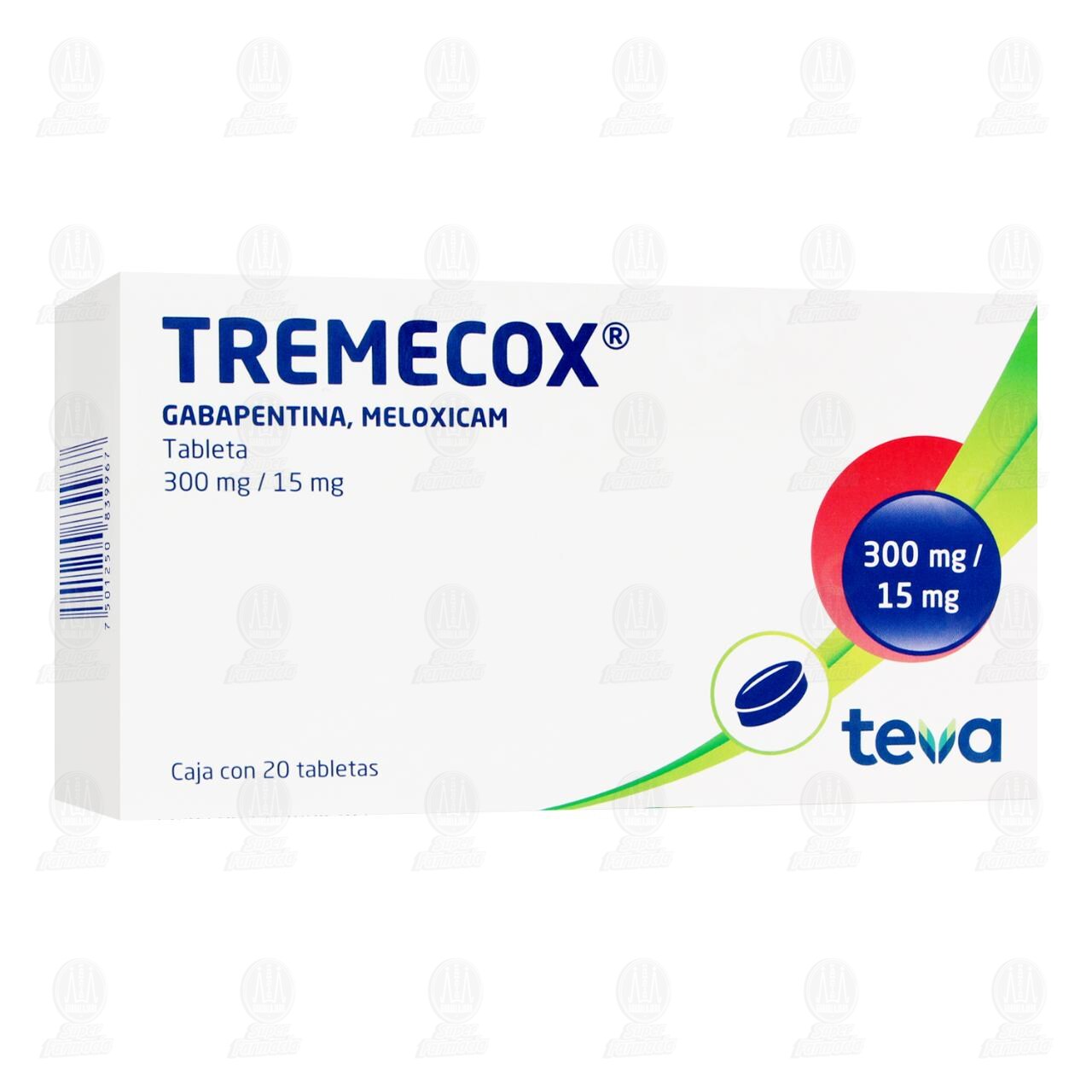 Tremecox 300mg/15mg, 20 Tabletas. image number 0