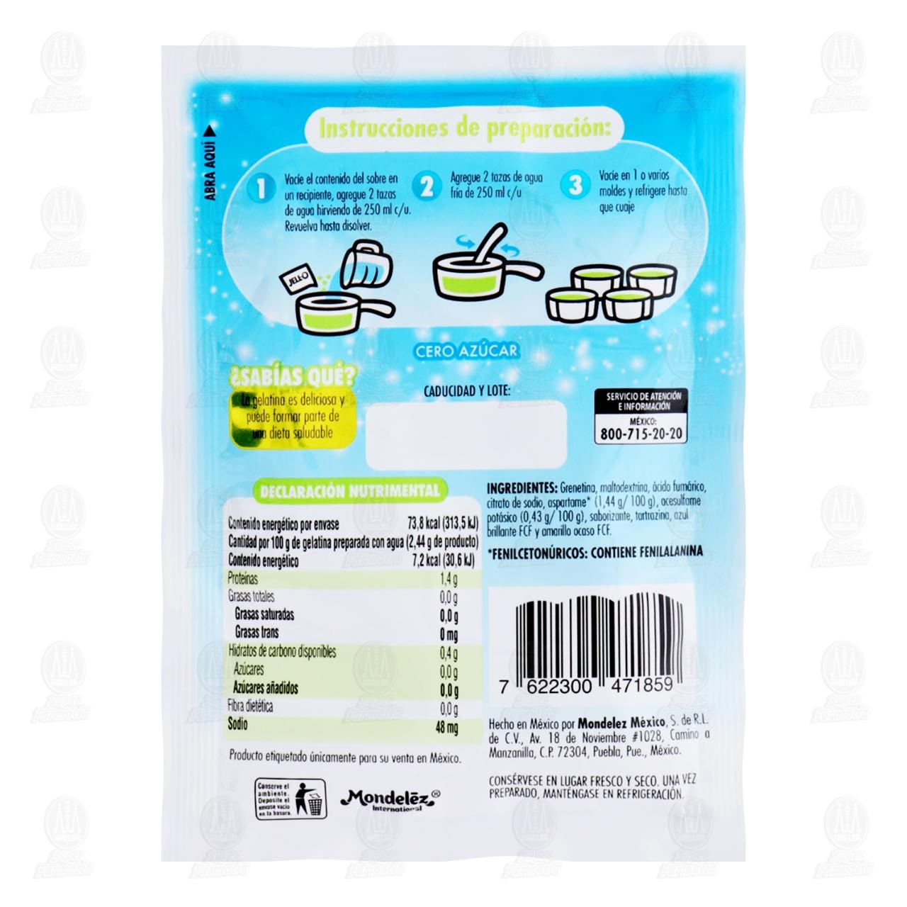 Polvo Jell-O para Preparar Gelatina Cero Sabor a Lim&oacute;n, 25 gr. image number 1