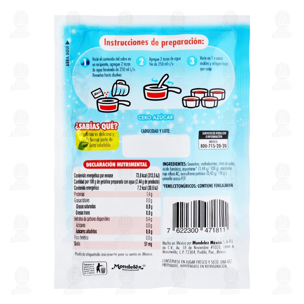 Polvo Jell-O para Preparar Gelatina Cero Sabor a Fresa, 25 gr. image number 1