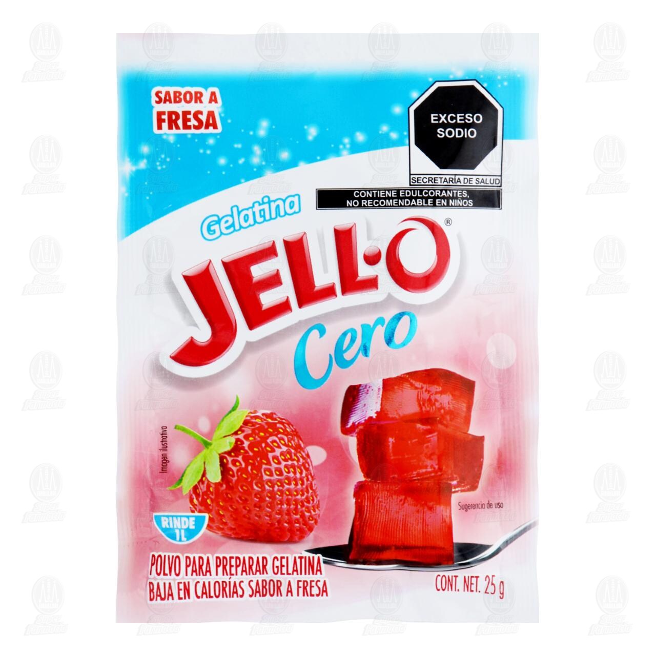 Polvo Jell-O para Preparar Gelatina Cero Sabor a Fresa, 25 gr.