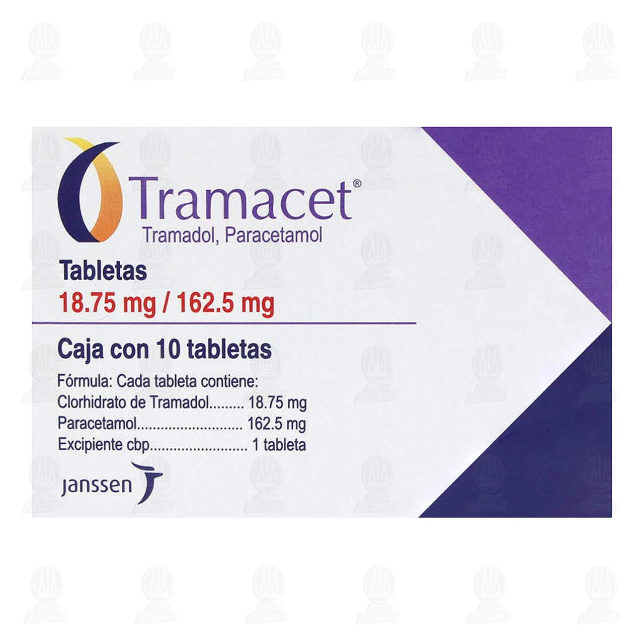 Tramacet 18.75mg/162.5mg, 10 Tabletas. image number 1