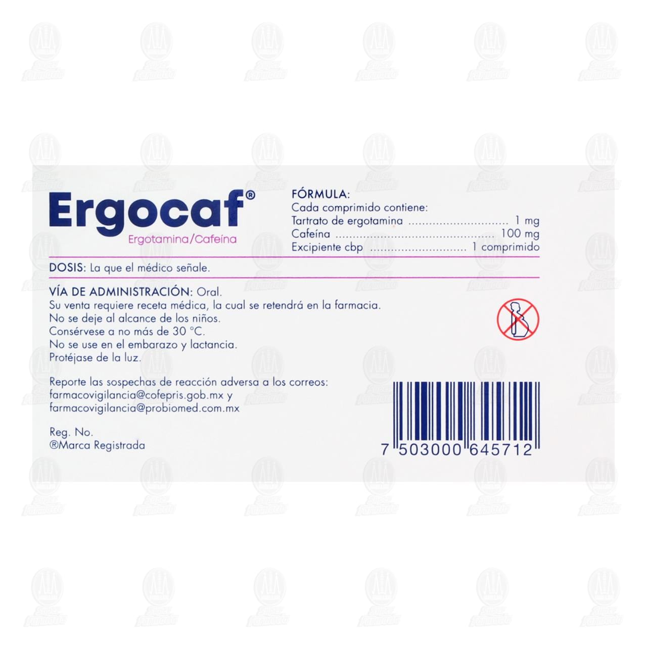 Ergocaf 1mg/100mg, 20 Comprimidos. image number 2