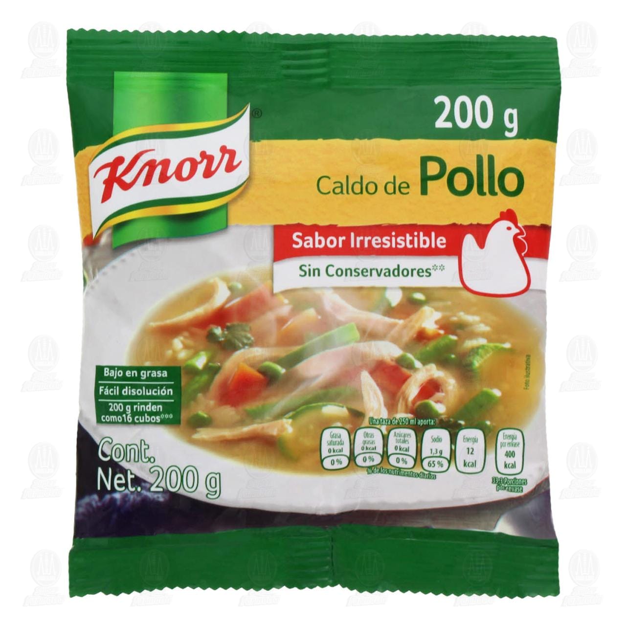 En Anzai caligrafía caldo de pollo knorr en polvo Fondo verde Moler