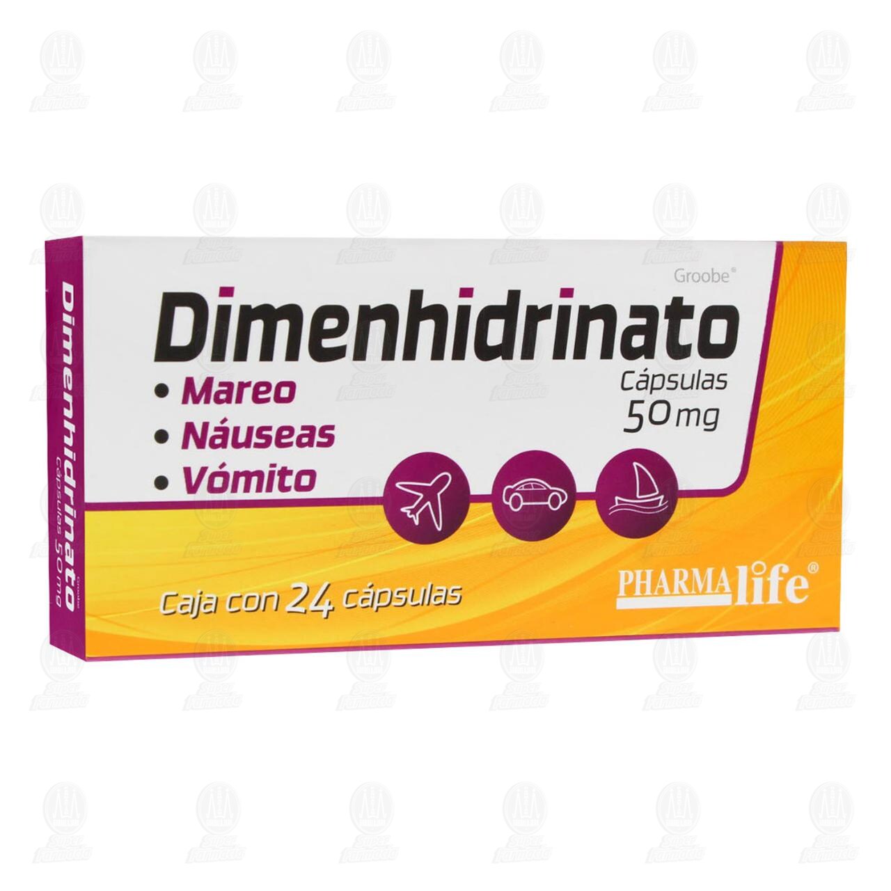 Dimenhidrinato 50 mg, 24 C&aacute;psulas Pharmalife. image number 0