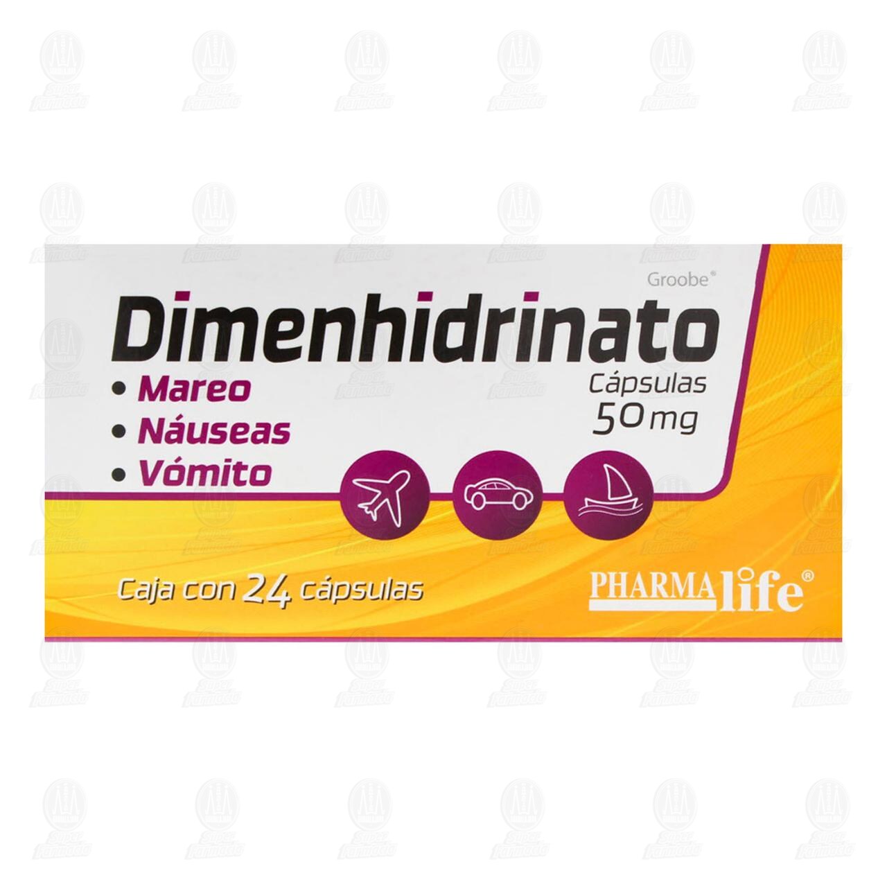 Dimenhidrinato 50 mg, 24 C&aacute;psulas Pharmalife. image number 1