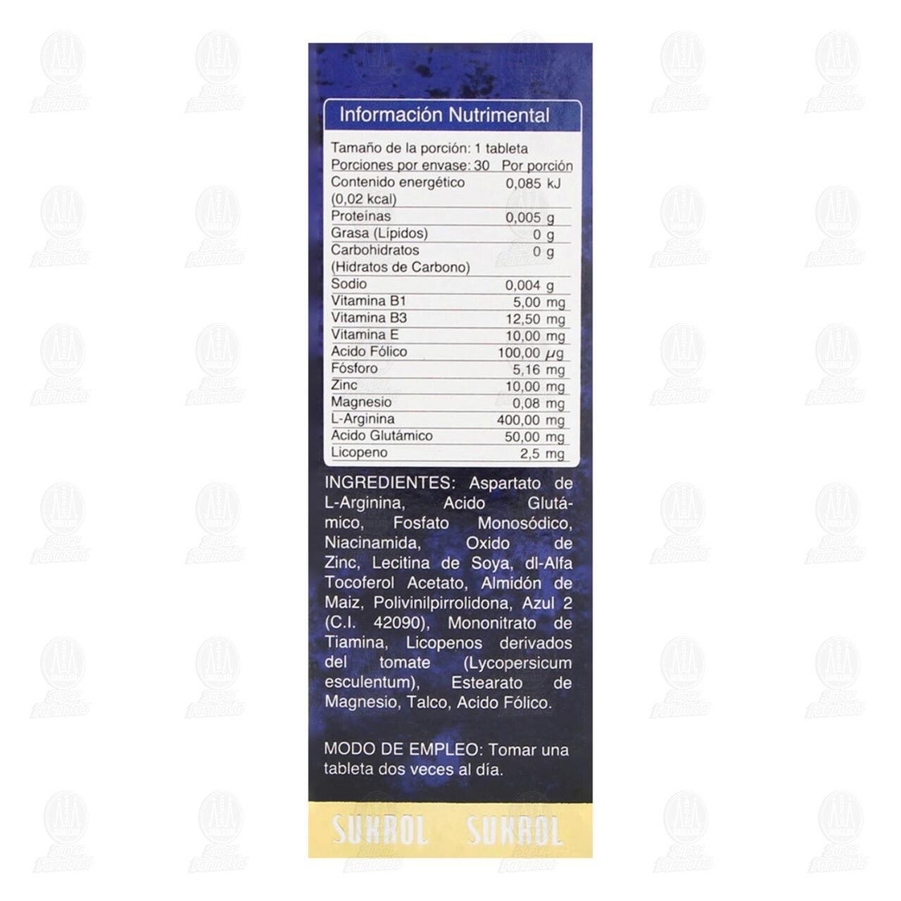 Sukrol Hombre, 30 Tabletas. image number 2