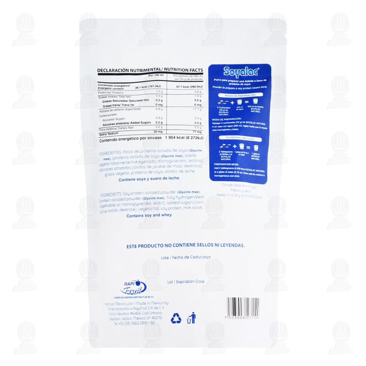 Polvo Soyalac para Preparar Bebida a Base de Prote&iacute;na de Soya Sabor Natural, 500 gr. image number 1