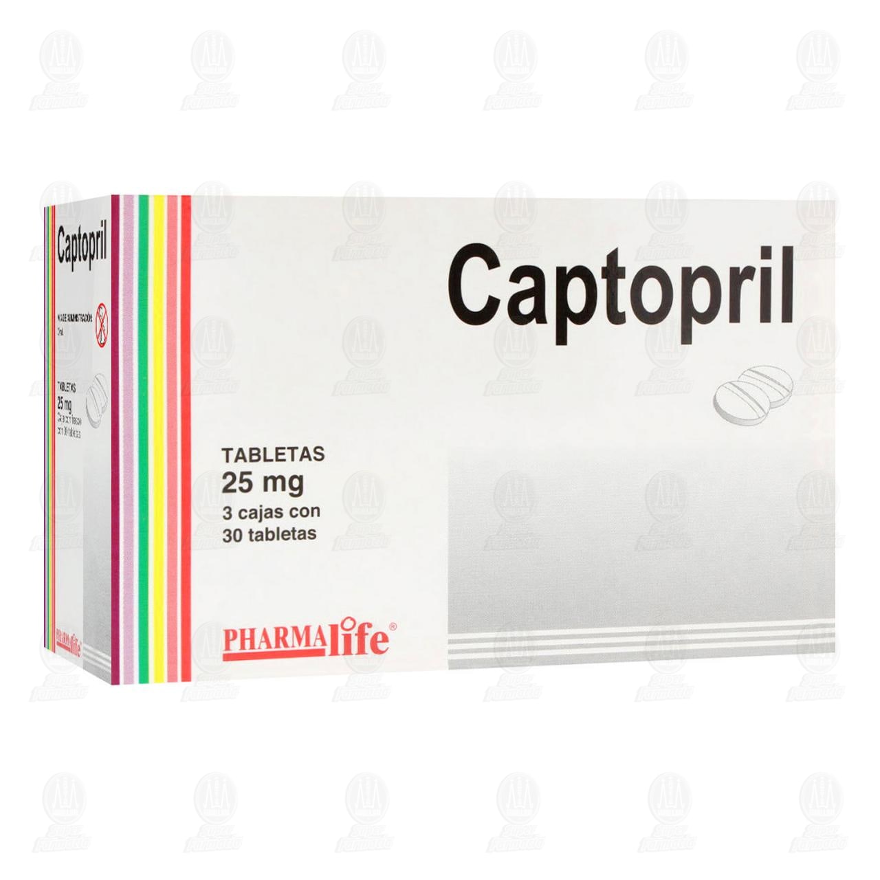 Pack Captopril 25 mg, 3 Cajas con 30 Tabletas c/u Pharmalife. image number 0