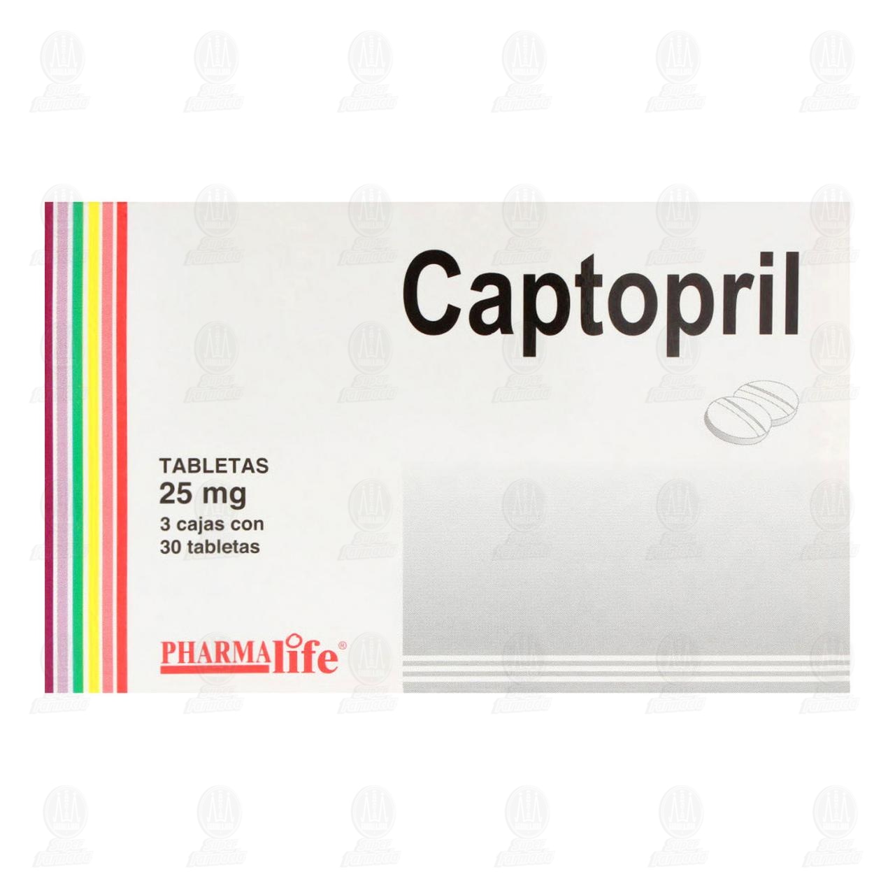 Pack Captopril 25 mg, 3 Cajas con 30 Tabletas c/u Pharmalife. image number 1