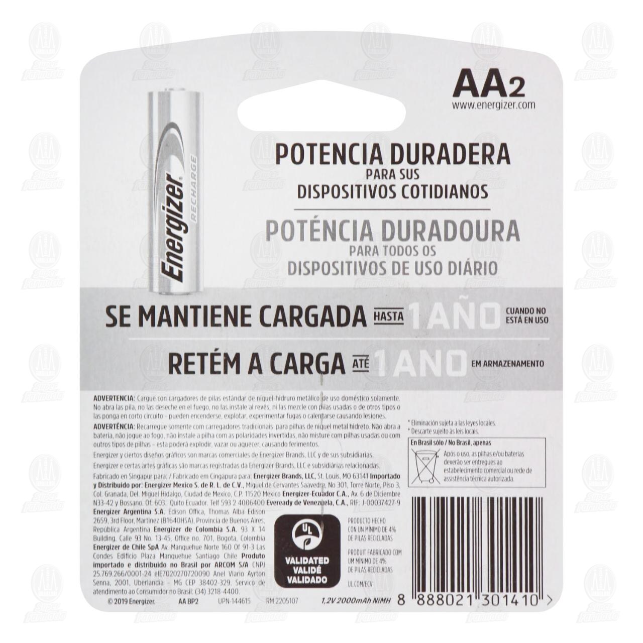 Pilas Energizer Recargables AA, 2 pzas. image number 1