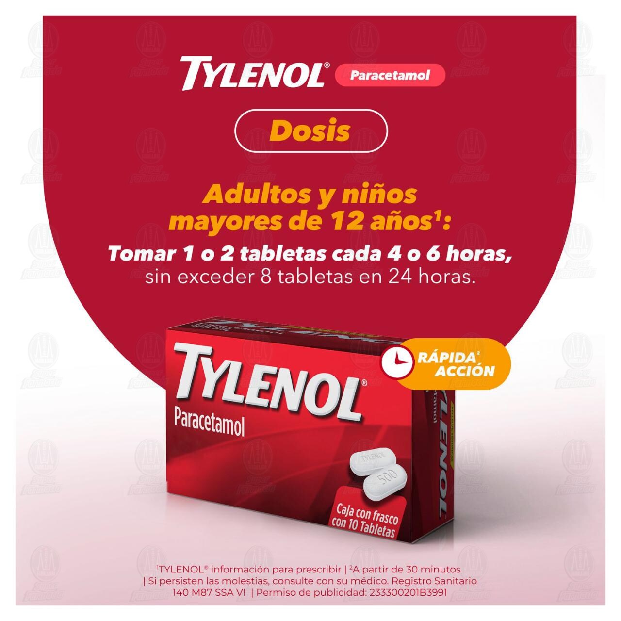 Tylenol 500 mg, 10 Tabletas. image number 3
