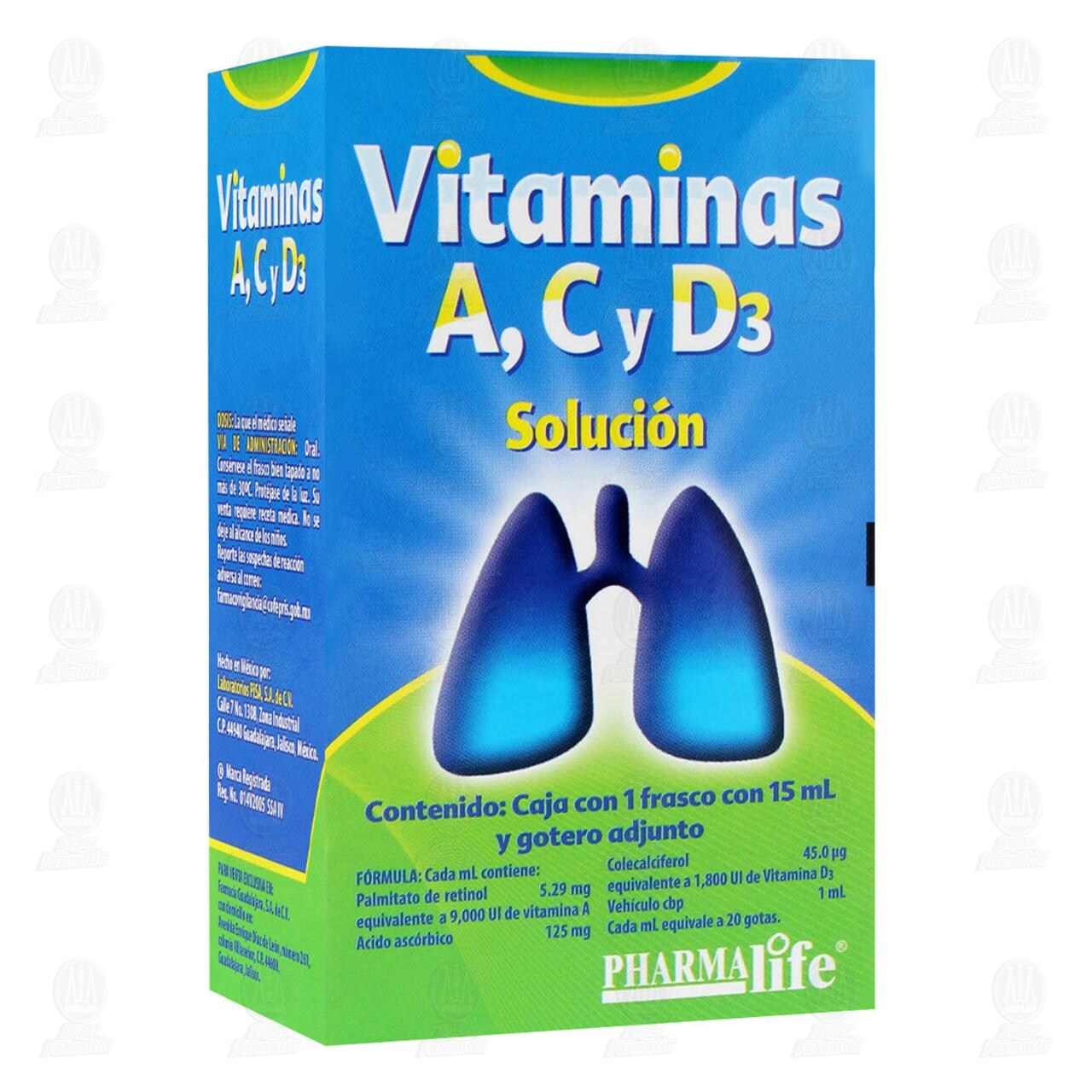 Vitaminas A, C y&nbsp; D3 Soluci&oacute;n, 15 ml Pharmalife. image number 0