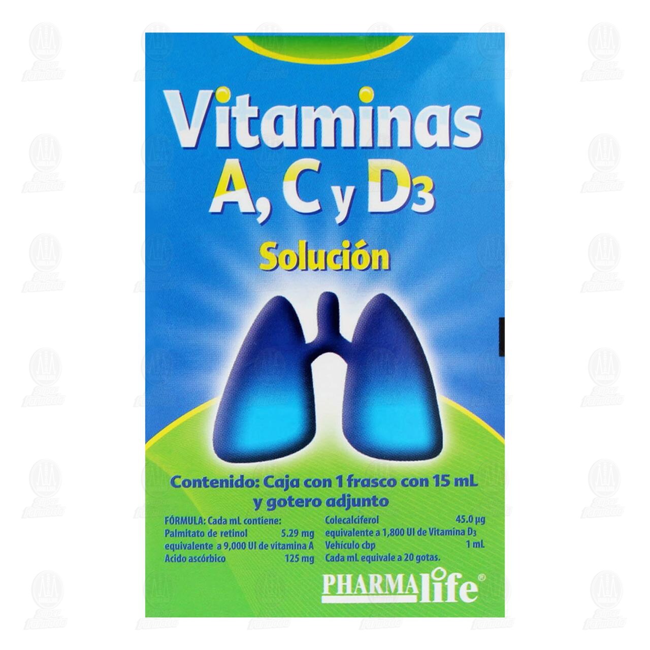 Vitaminas A, C y&nbsp; D3 Soluci&oacute;n, 15 ml Pharmalife. image number 1